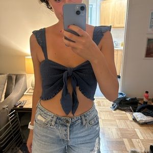 Blue tie cropped tank
